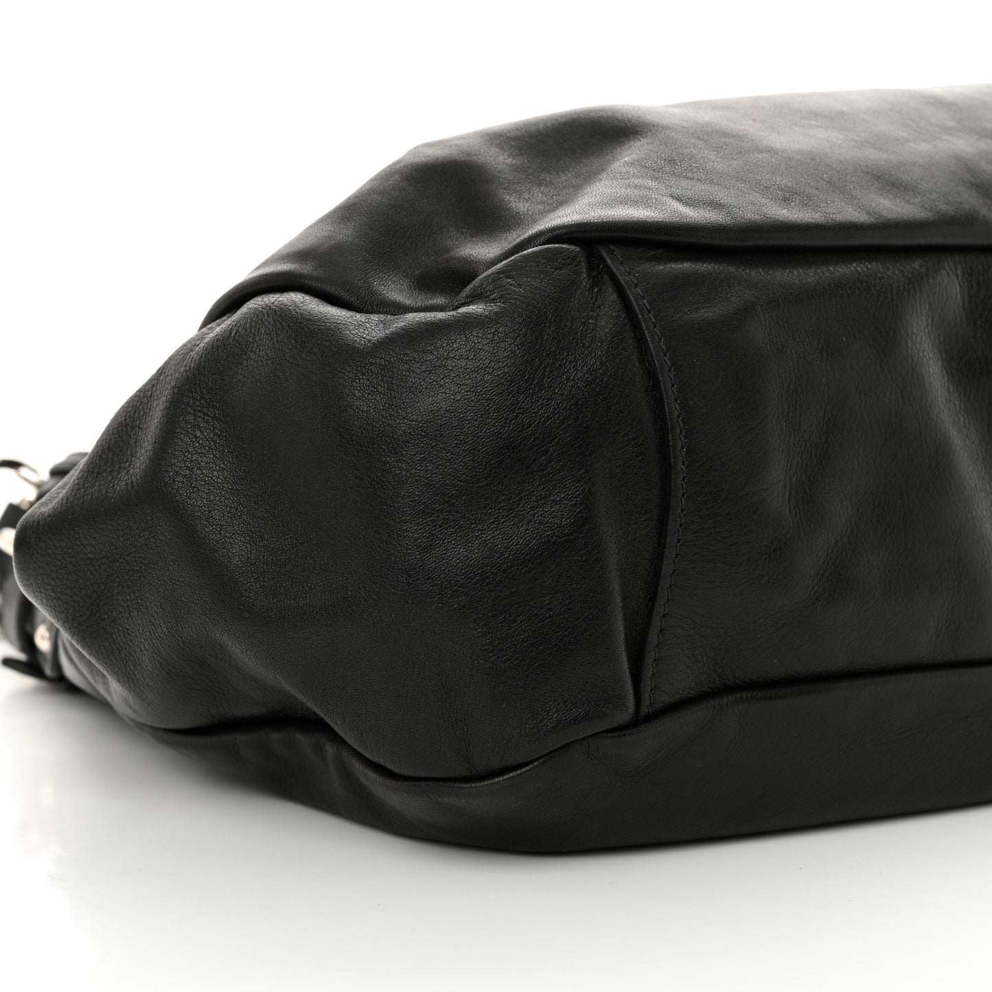 Soft Calfskin Pleated Shoulder Bag Black