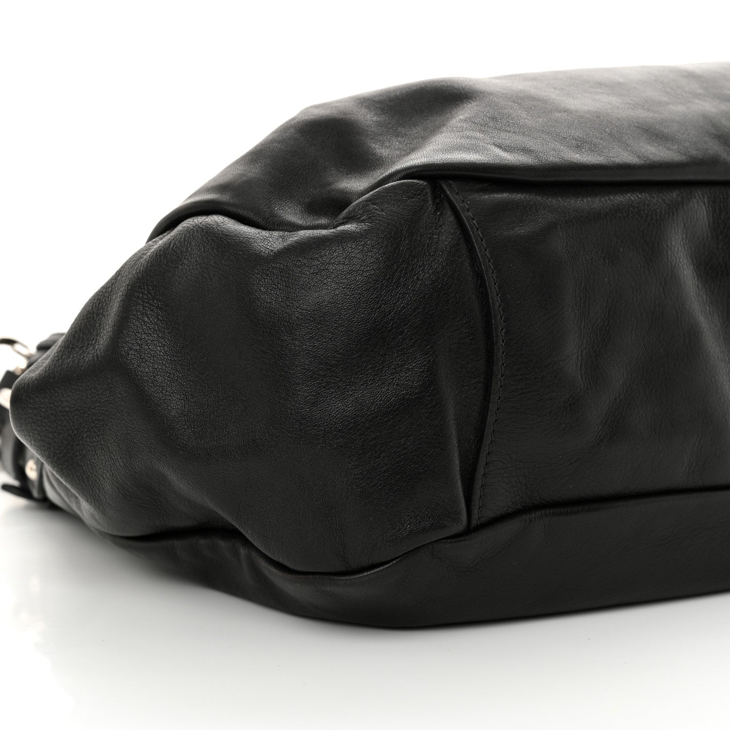 Prada Soft Calfskin Pleated Shoulder Bag Black 8 of 10