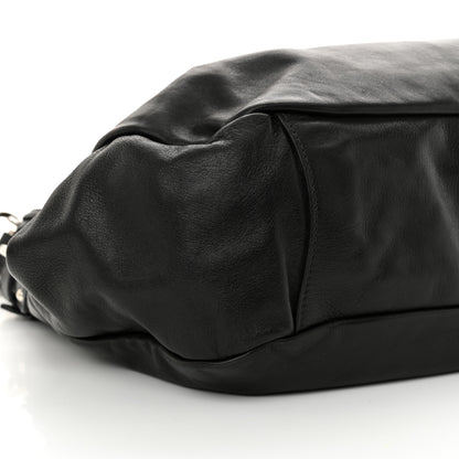 Prada Soft Calfskin Pleated Shoulder Bag Black 8 of 10
