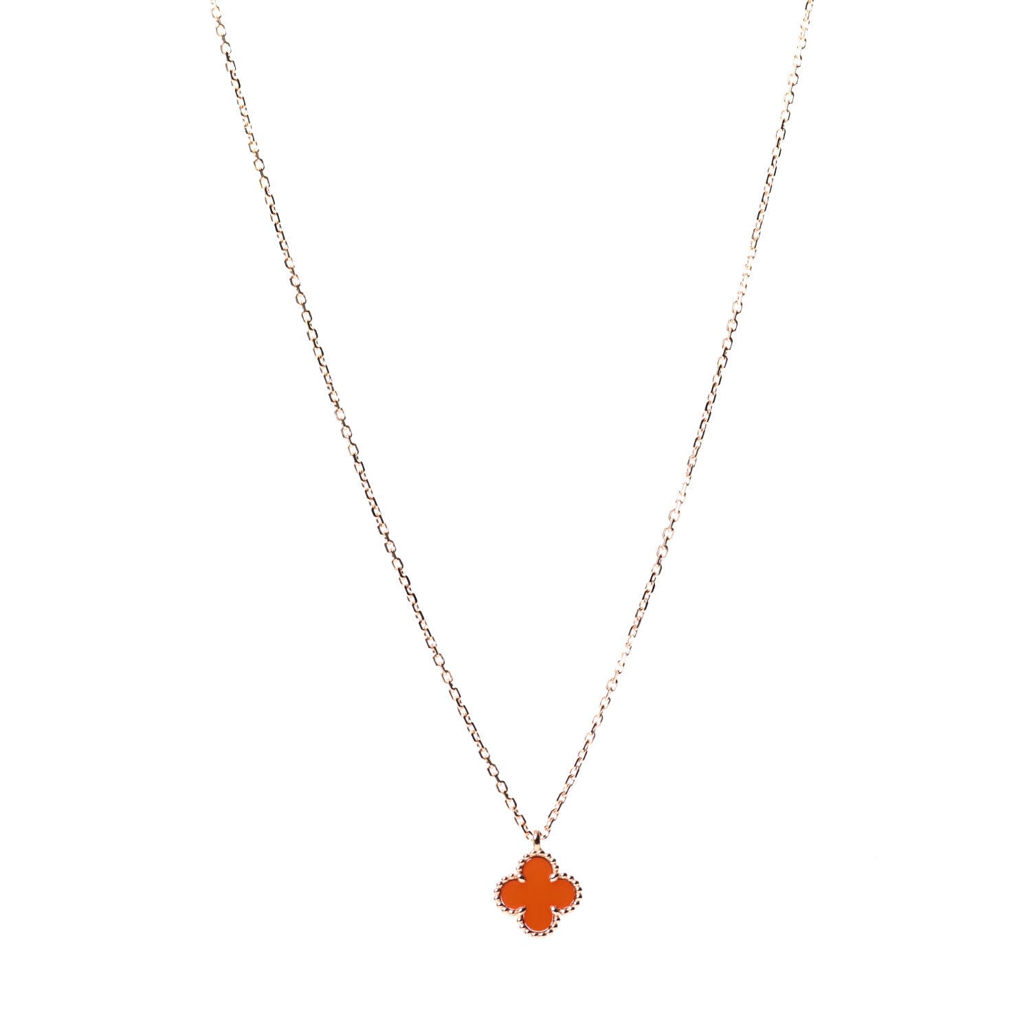 Van Cleef & Arpels 18K Rose Gold Carnelian Sweet Alhambra Pendant Necklace 1 of 5