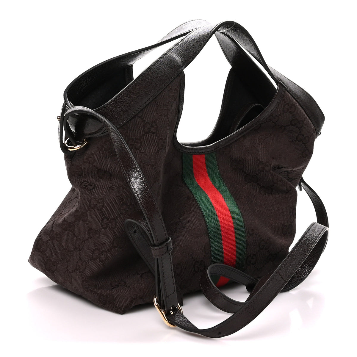 Denim GG Monogram Web Small Giglio Tote Dark Brown