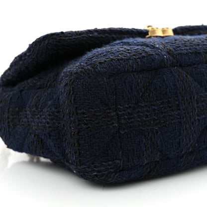 Chanel Tweed Quilted Large Chanel 19 Flap Navy Blue 8 of 11