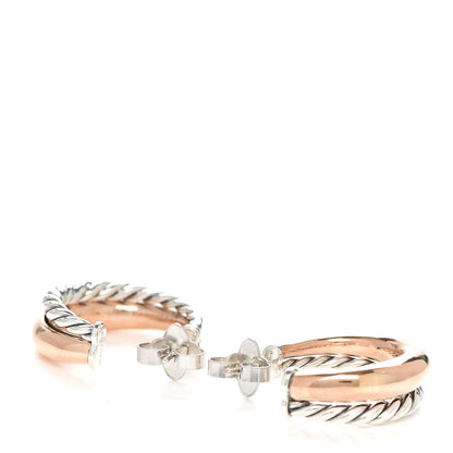 David Yurman Sterling Silver Bronze Diamond Pure Form Mixed Metal Hoop Earrings 3 of 4