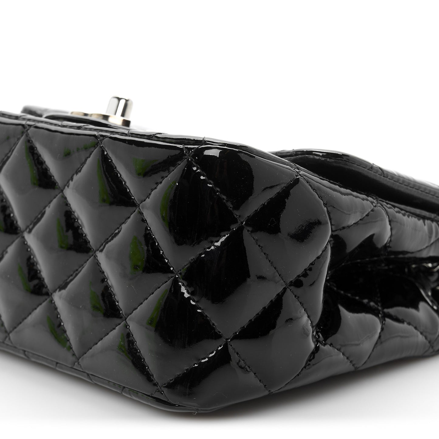 Patent Calfskin Quilted Mini Square Flap Black