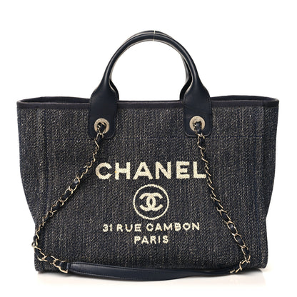 Chanel Denim Small Deauville Tote Dark Blue White 1 of 11