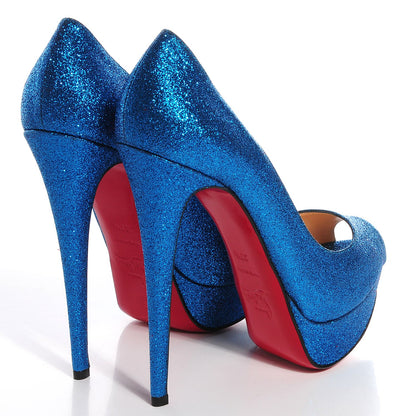 Christian Louboutin Mini Glitter Lady Peep 150 Pumps Blue Saphir 37.5 4 of 7