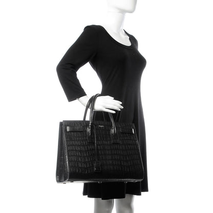 Saint Laurent Calfskin Crocodile Embossed Large Sac De Jour Carryall Black 2 of 8
