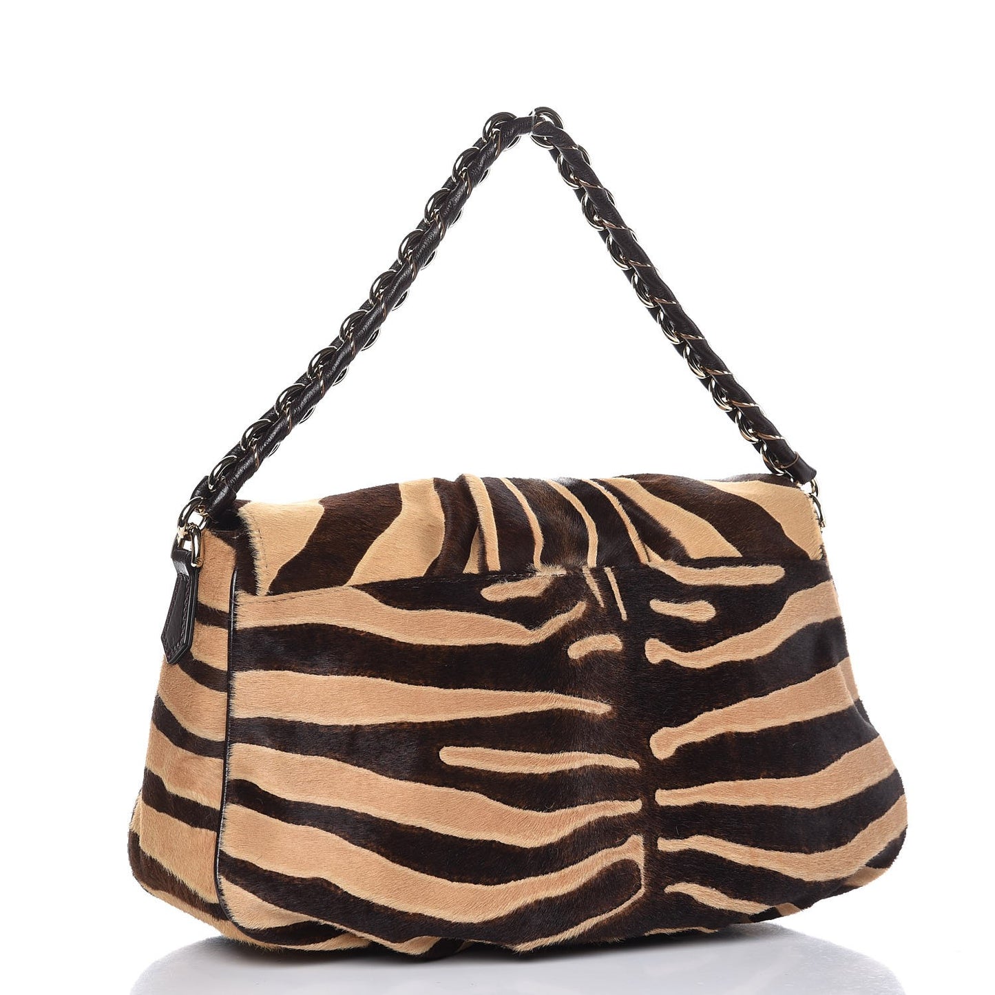 Calf Hair Zebra Print Mia Shoulder Flap Miele Moro