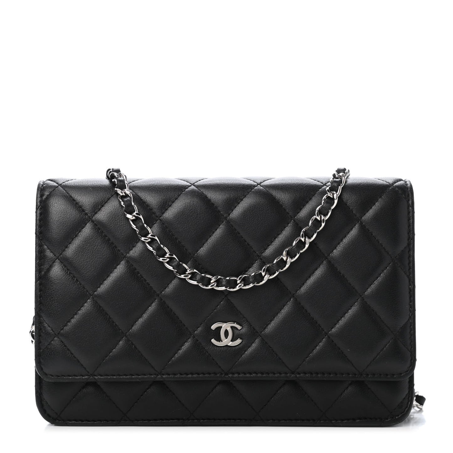 Lambskin Quilted Wallet On Chain WOC Black