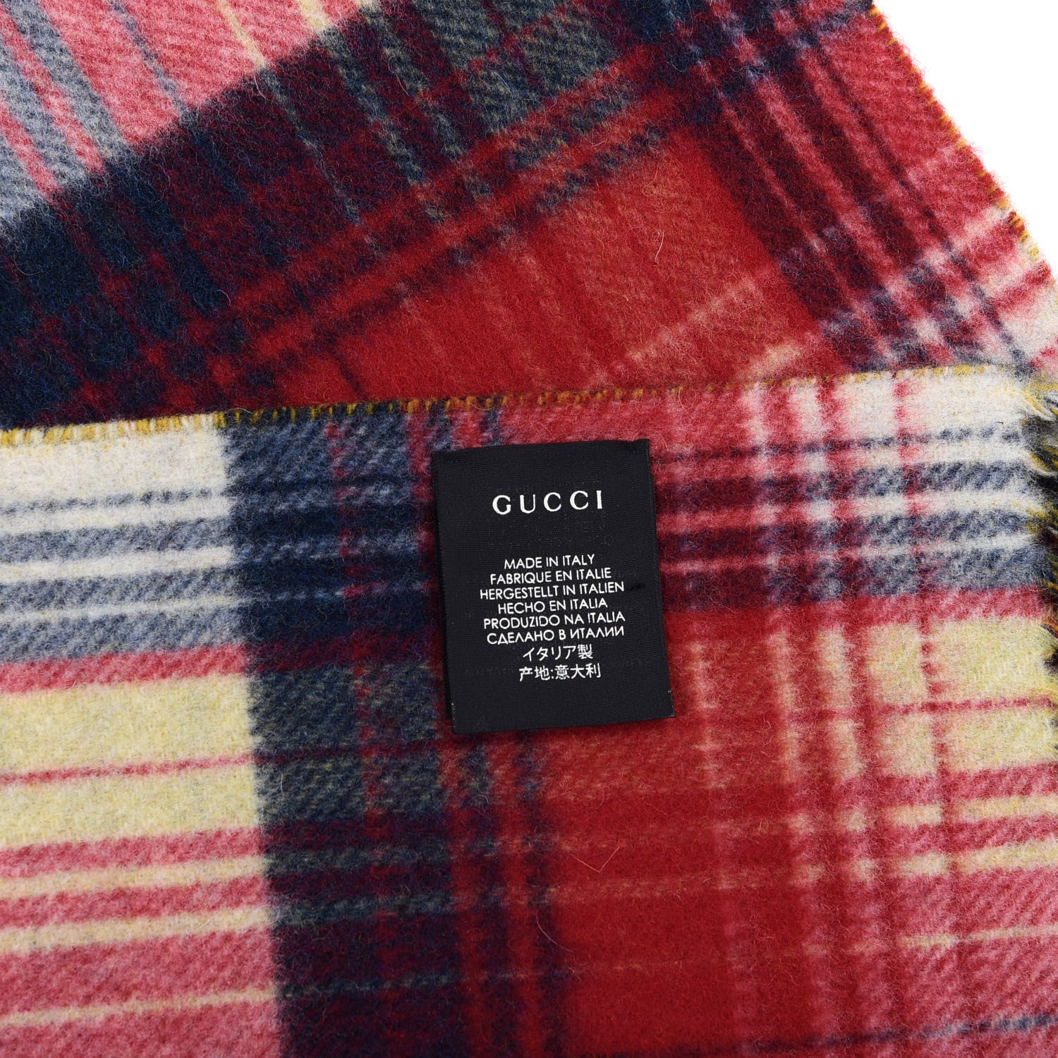 Gucci Wool GG Monogram Plaid Tartan Free Scarf Navy Red 4 of 4