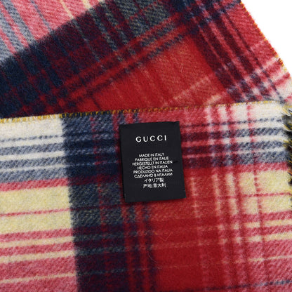 Gucci Wool GG Monogram Plaid Tartan Free Scarf Navy Red 4 of 4