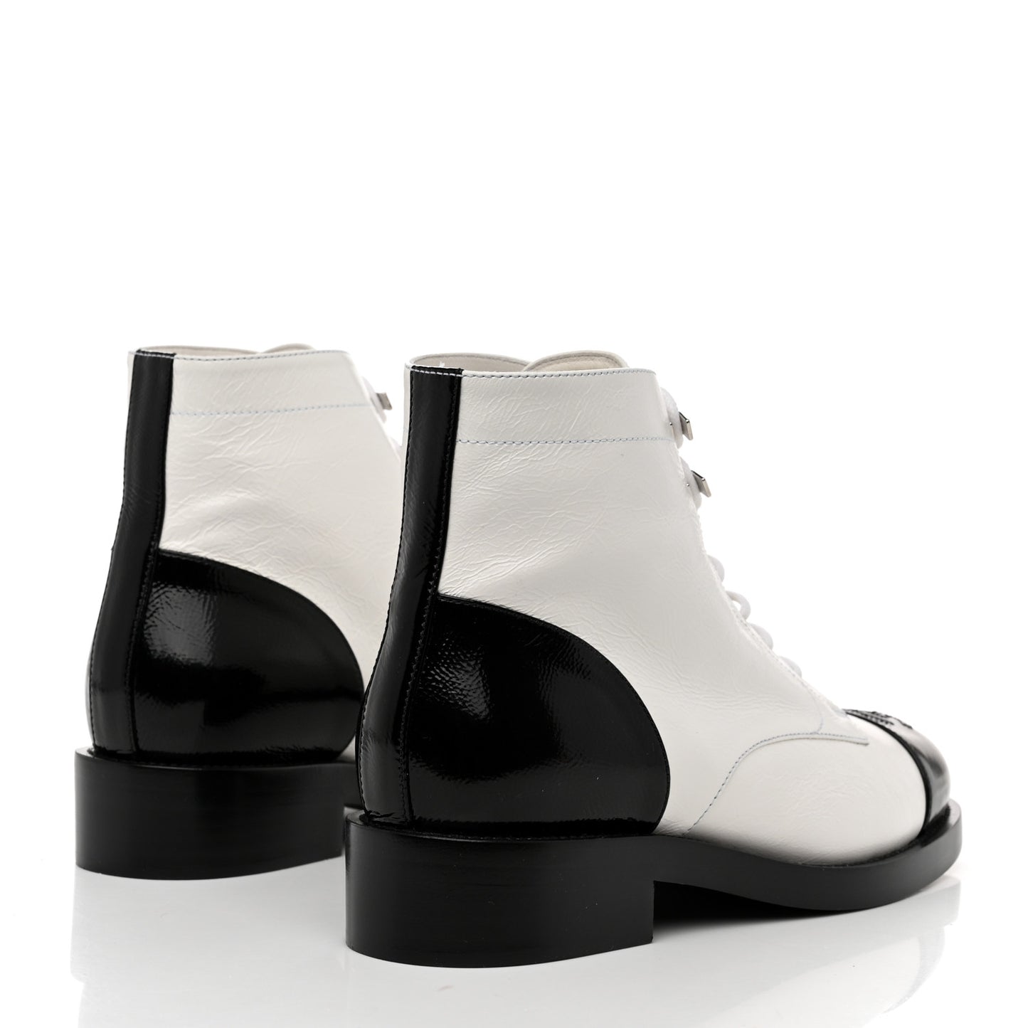 Distressed Patent Cap Toe Combat Boots 40 White Black