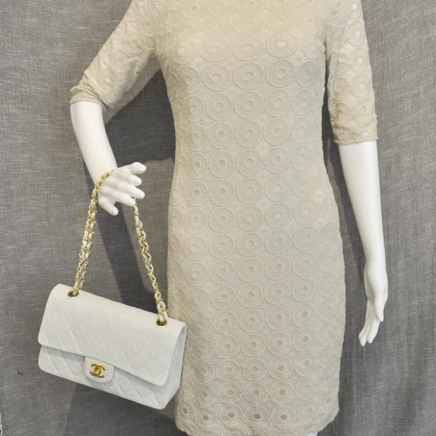 Chanel Lambskin Quilted Medium Double Flap White GHW 2 of 10