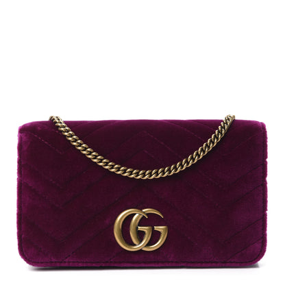 Gucci Velvet Matelasse GG Marmont Mini Bag Fuchsia Violet Cyclamen 1 of 12