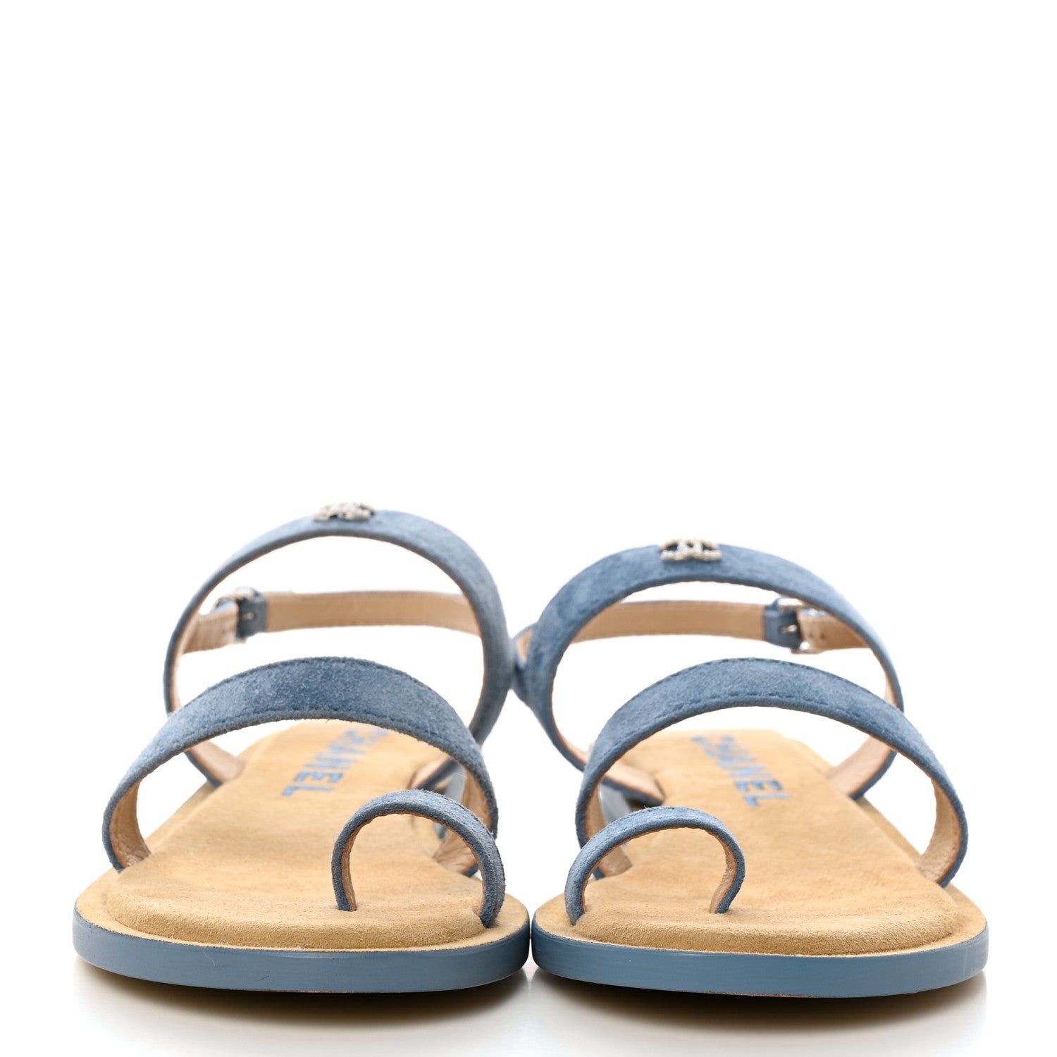Chanel Suede CC Sandals 37 Blue 2 of 9