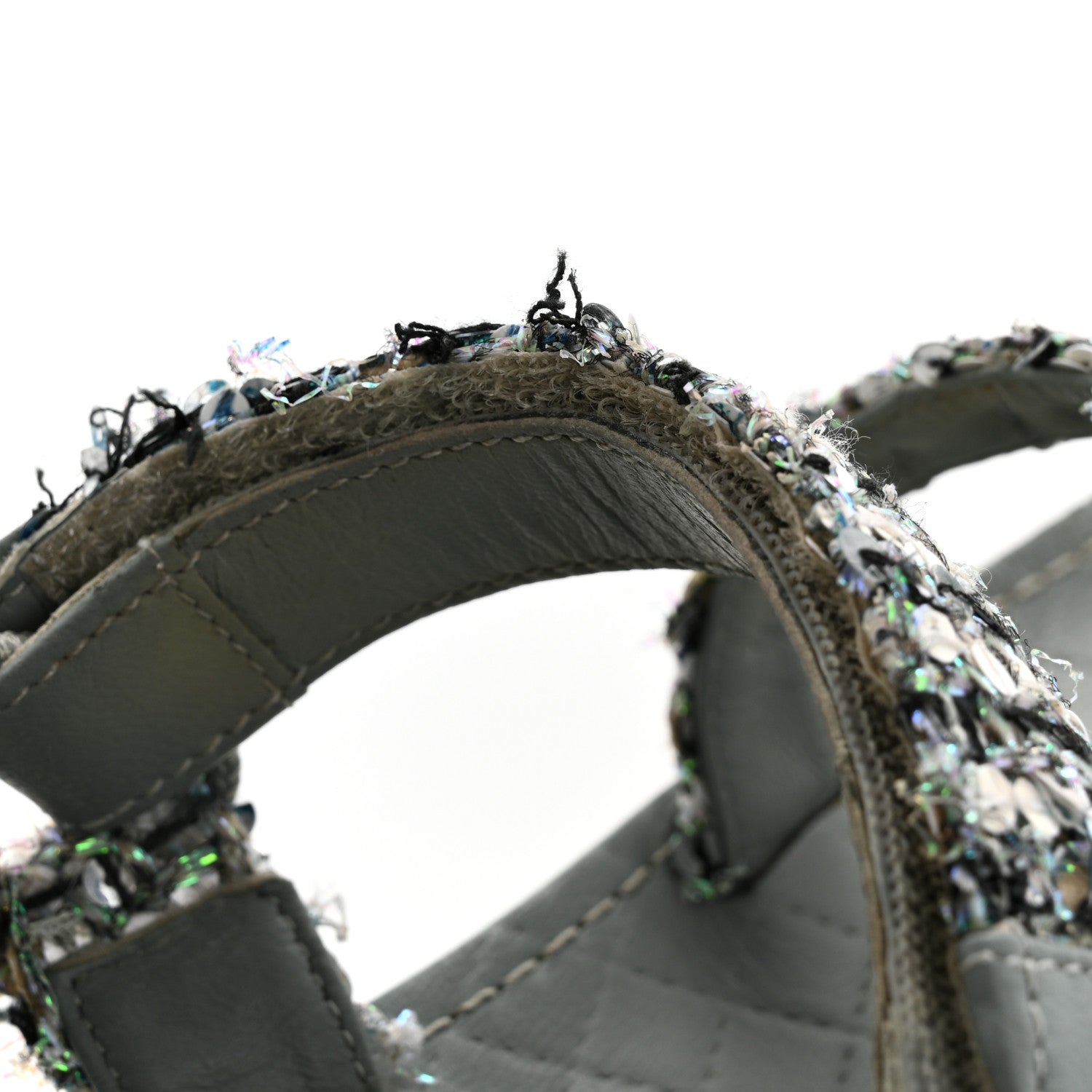 Chanel Tweed Sequin Crystal CC Sandals 40 Blue Multicolor 11 of 12