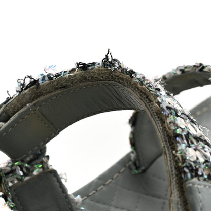 Chanel Tweed Sequin Crystal CC Sandals 40 Blue Multicolor 11 of 12