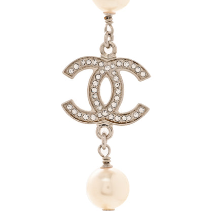 Chanel Graduated Pearl Crystal CC Long Necklace Silver 5 of 6