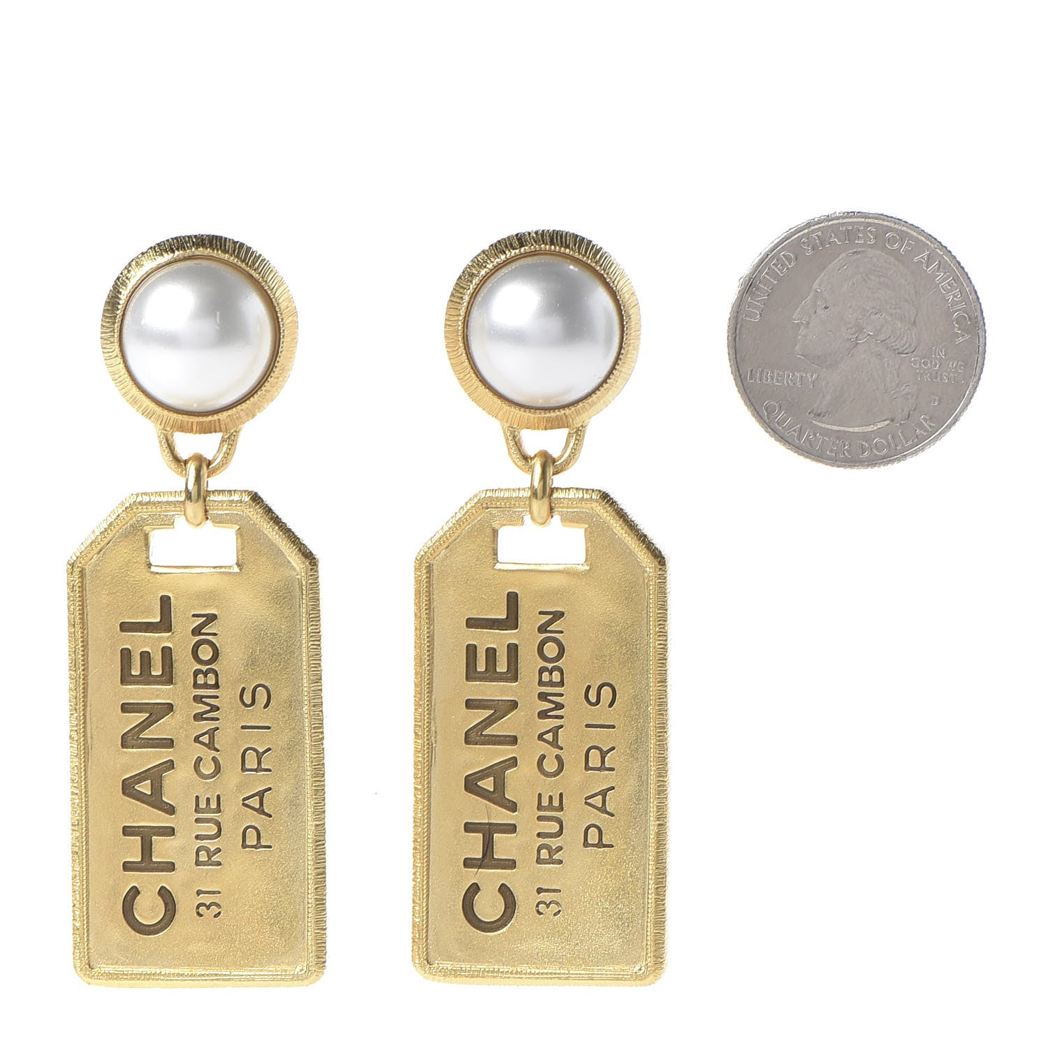Chanel Pearl CC Tags Drop Earrings Gold 2 of 5