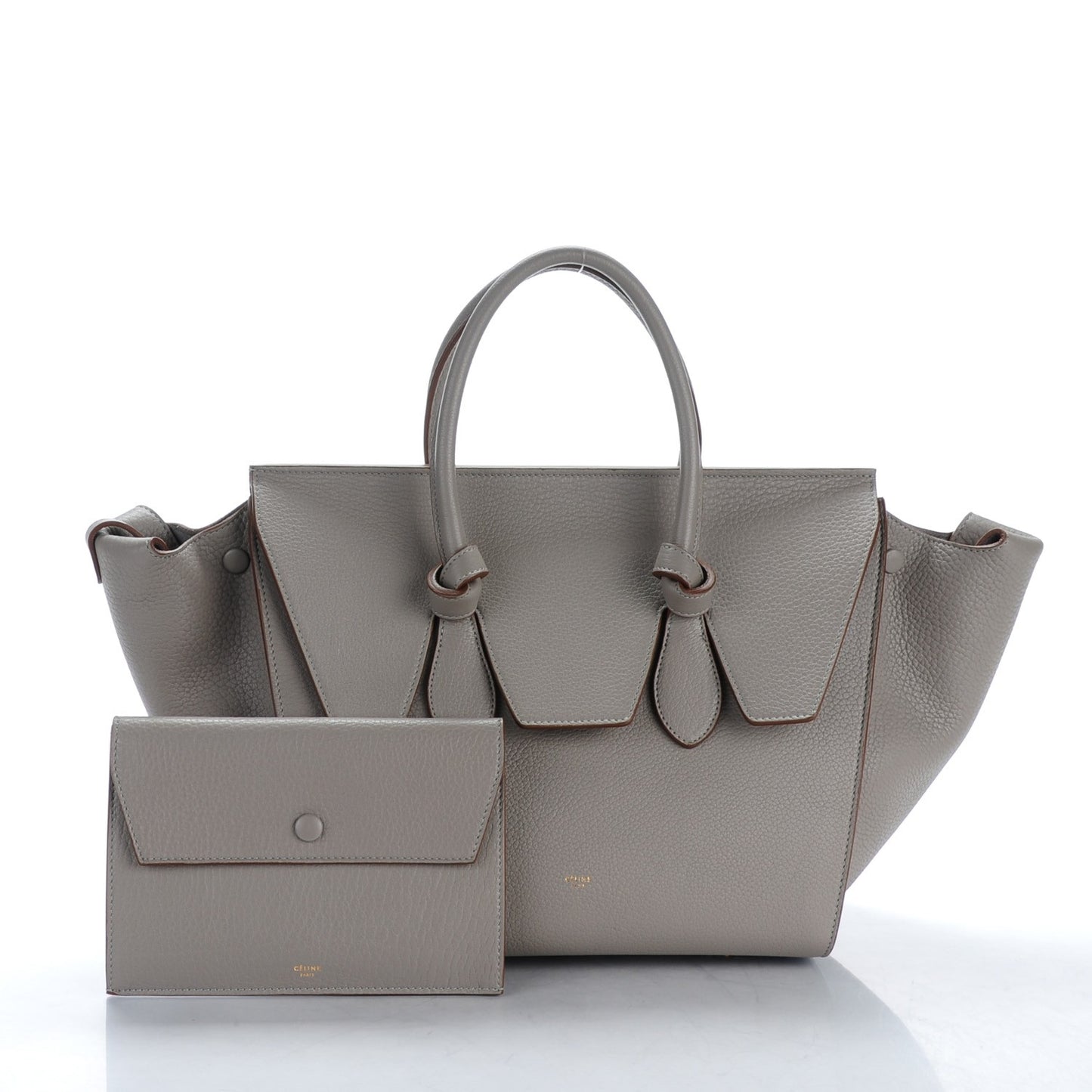 Crisped Calfskin Small Tie Tote Medium Grey