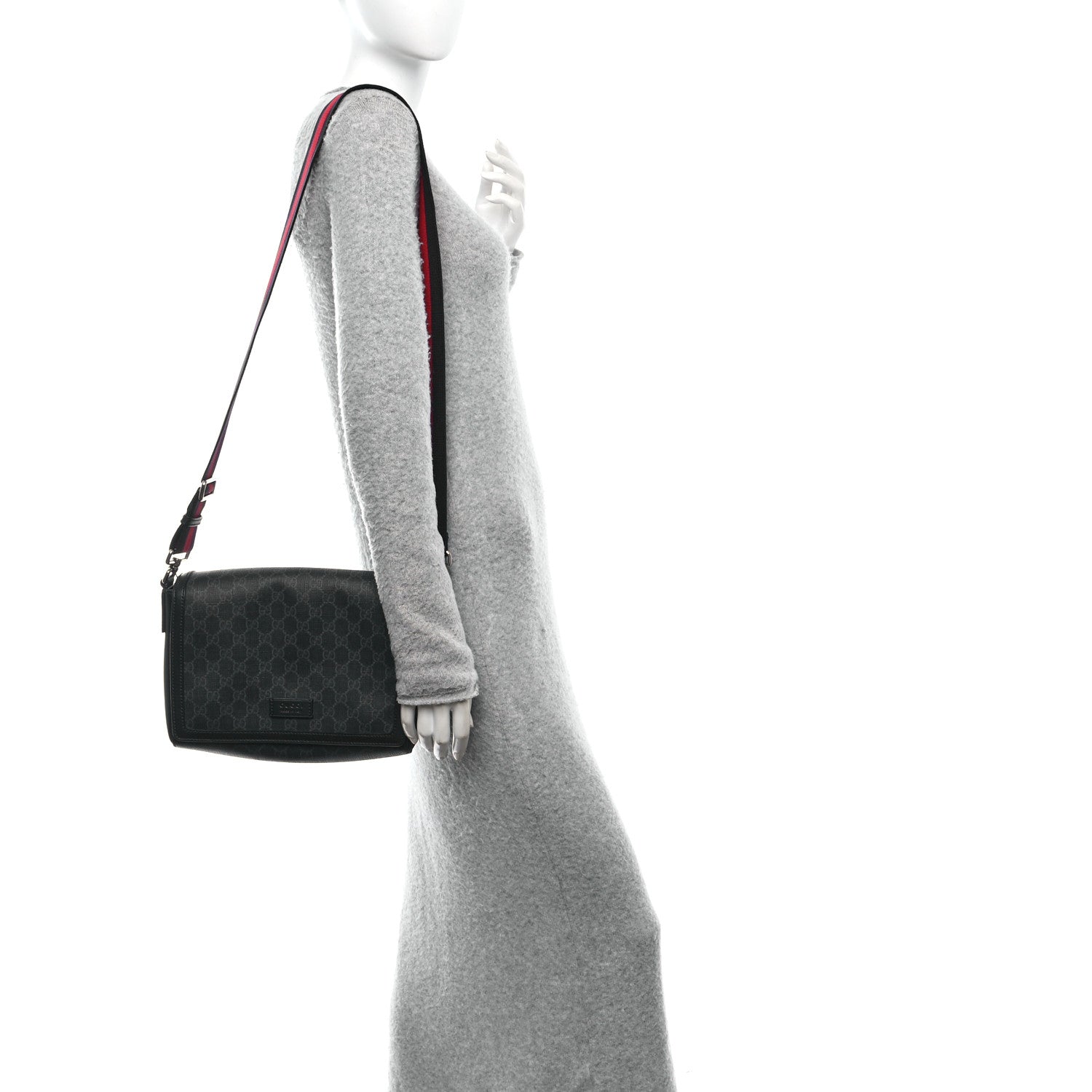 Gucci GG Supreme Monogram Appia Calfskin Web Crossbody Bag Black Grey 2 of 10