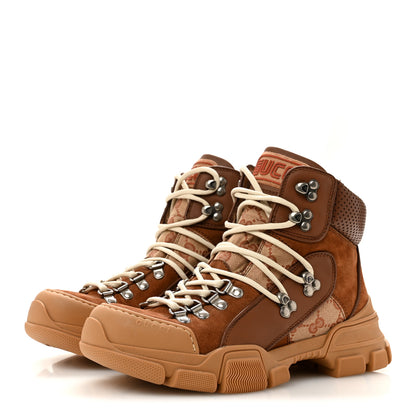 Gucci X SEGA Suede Calfskin GG Monogram Womens Flashtrek High-Top Sneakers 38 New Cuir Beige Ruggine 4 of 9