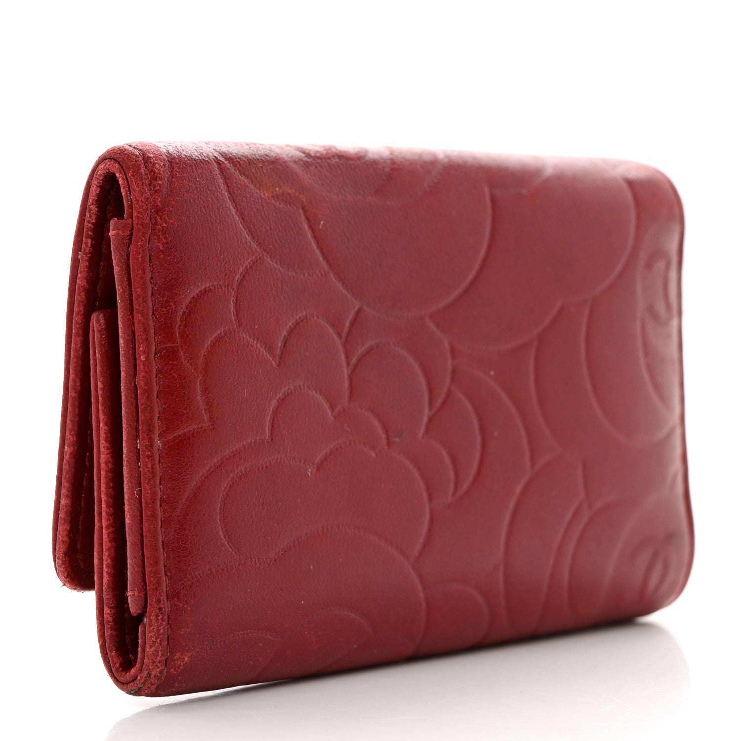 Chanel Lambskin Camellia Embossed 4 Key Holder Dark Red 3 of 14