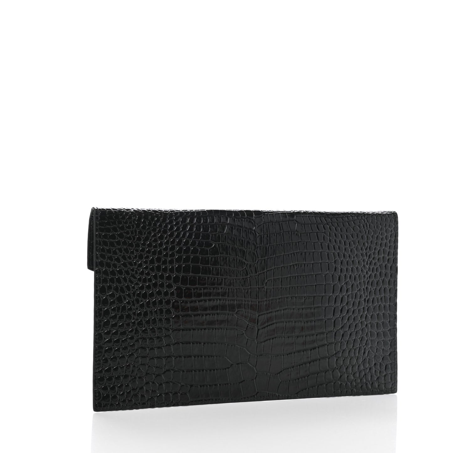 Calfskin Crocodile Embossed Uptown Monogram Clutch Black