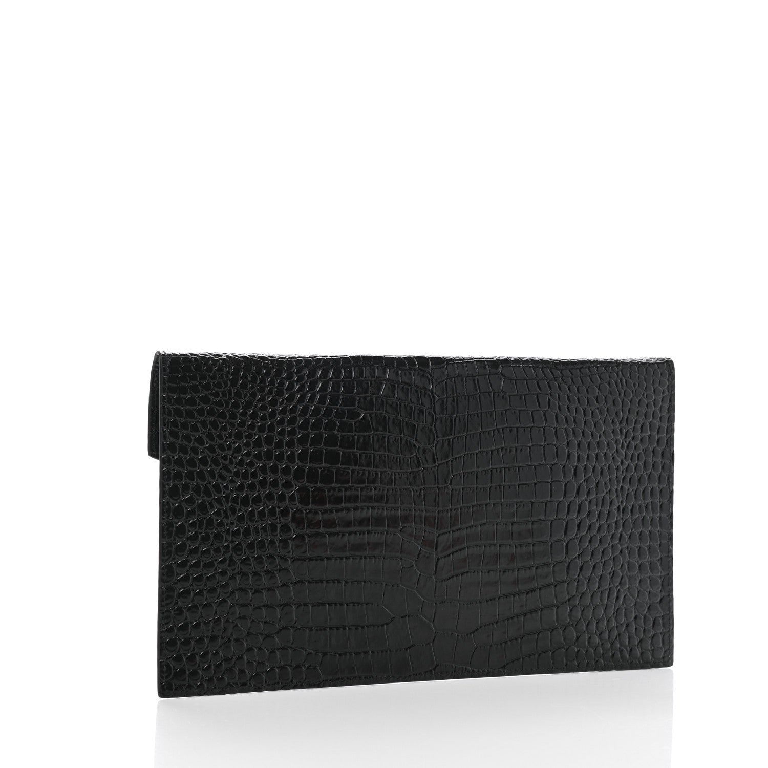 Saint Laurent Calfskin Crocodile Embossed Uptown Monogram Clutch Black 3 of 6