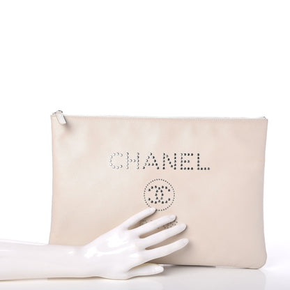 Chanel Caviar Studded Large Deauville Pouch Beige 2 of 7