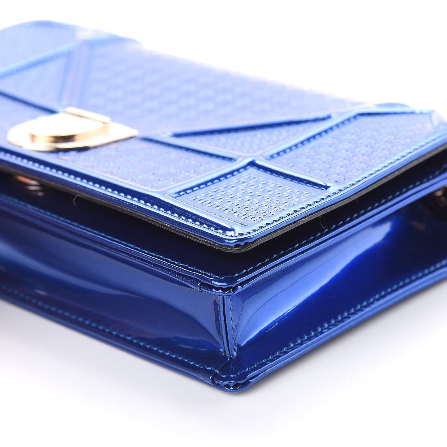 Metallic Patent Micro-Cannage Diorama Wallet on Chain Pouch Mirror Blue