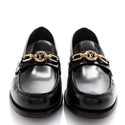 Louis Vuitton Glazed Calfskin Chess Flat Loafer 38.5 Black 3 of 9