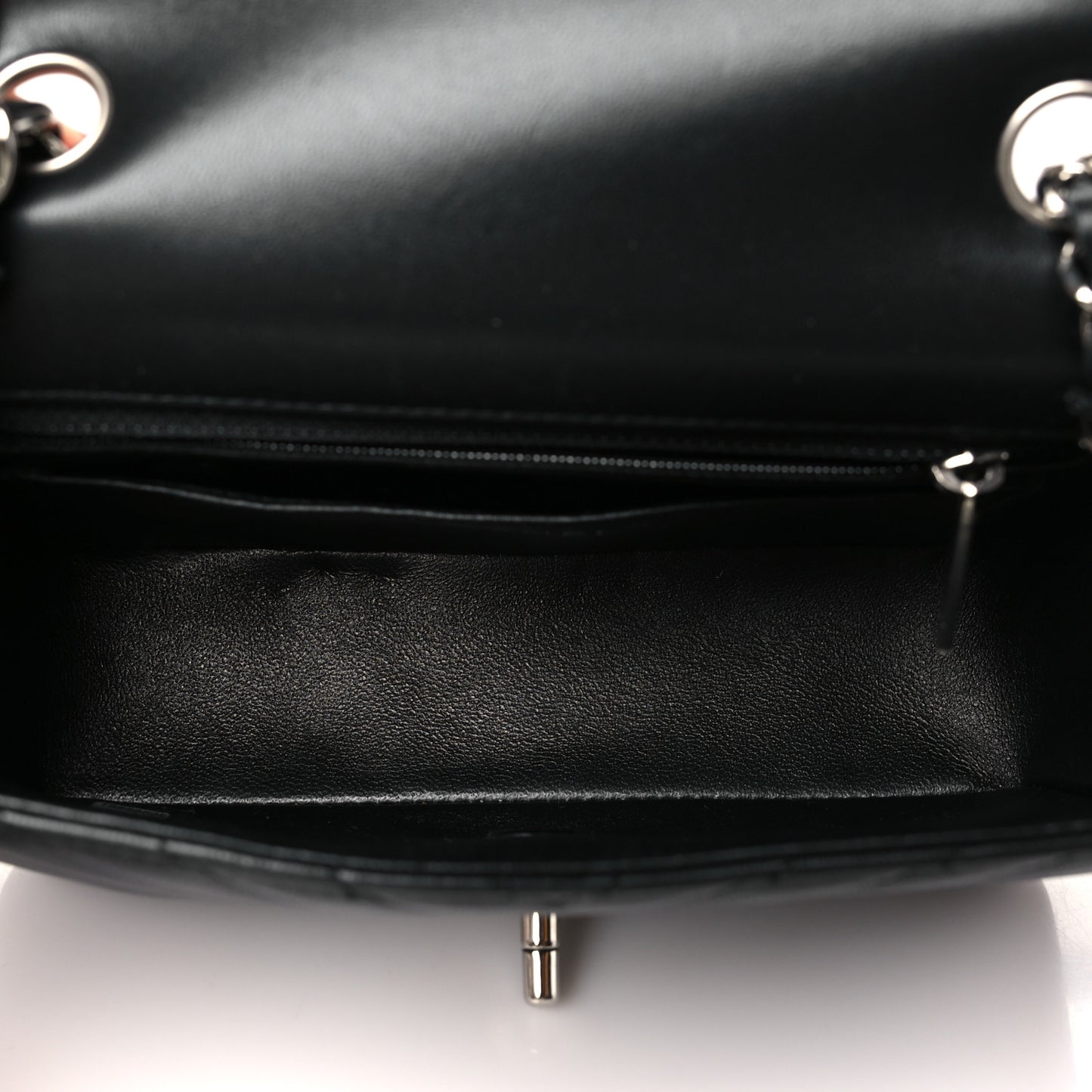 Lambskin Chevron Quilted Mini Rectangular Flap Black