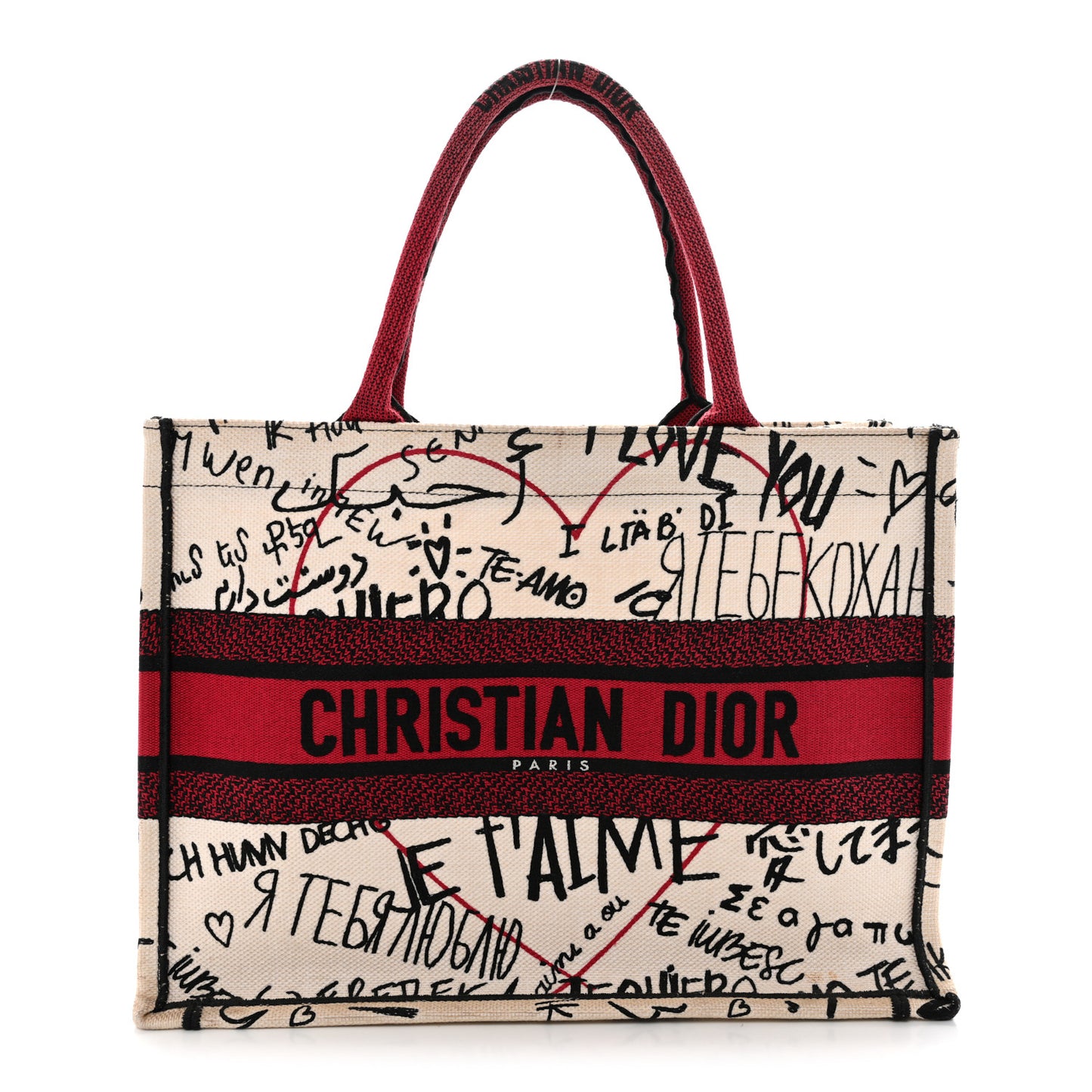 Canvas Embroidered Medium Dioramour Graffiti Book Tote Latte Multicolor
