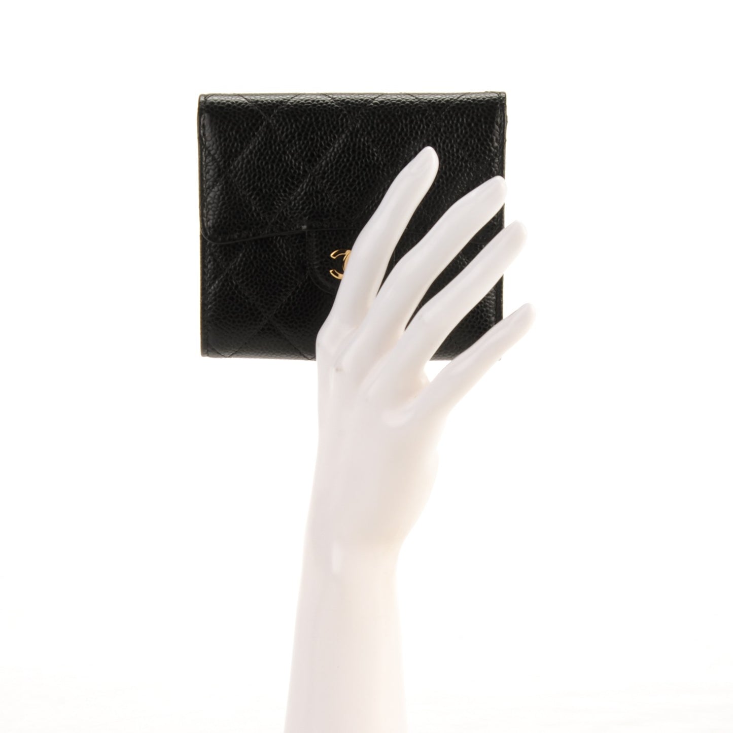 Caviar Quilted Compact Flap Wallet Black
