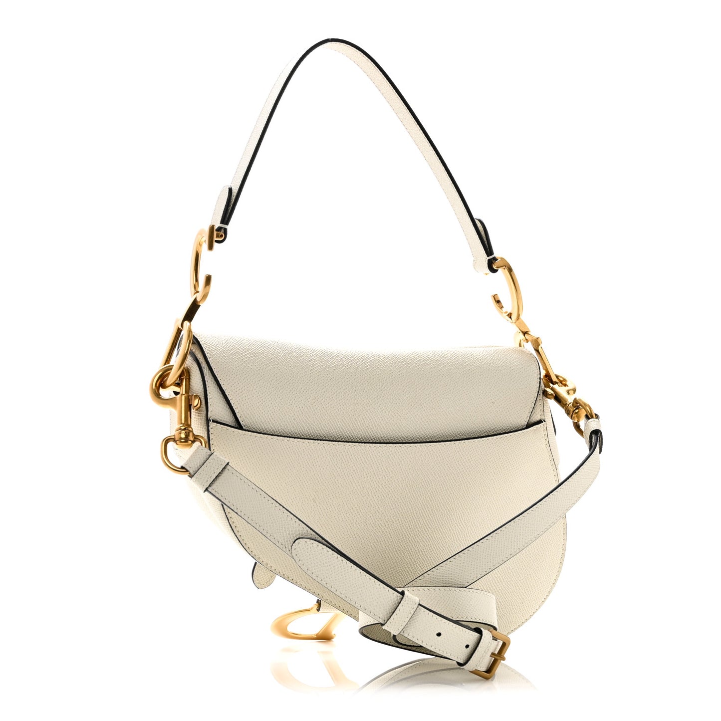 Grained Calfskin Saddle Bag With Strap Latte