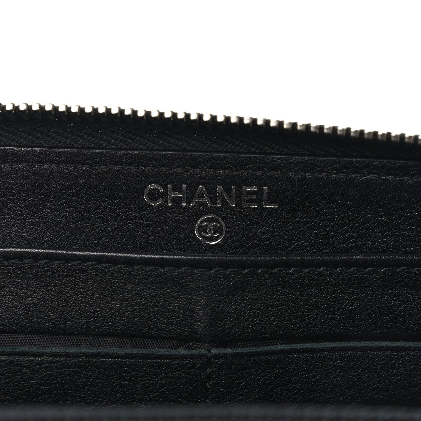 Striated Patent Zip Around Wallet Black