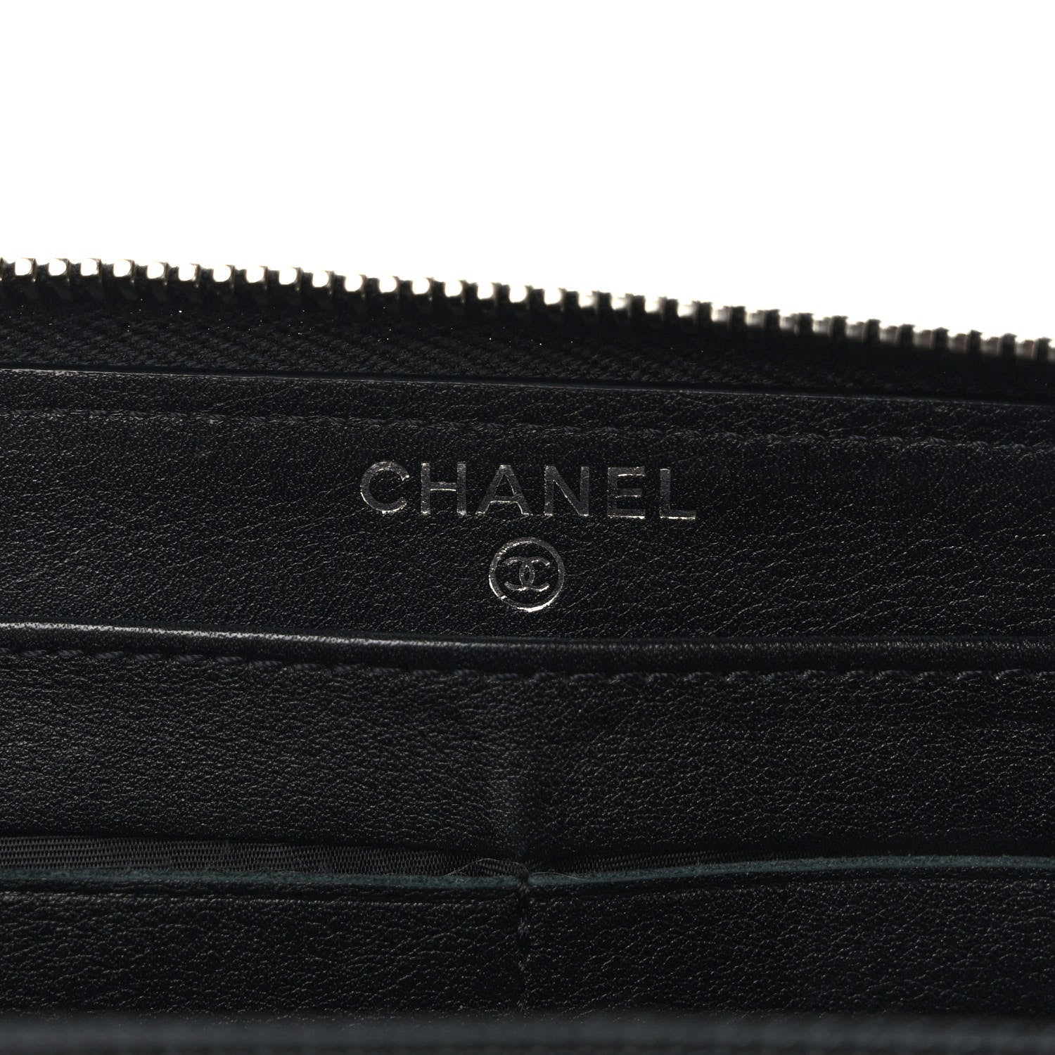 Chanel Striated Patent Zip Around Wallet Black 6 of 9