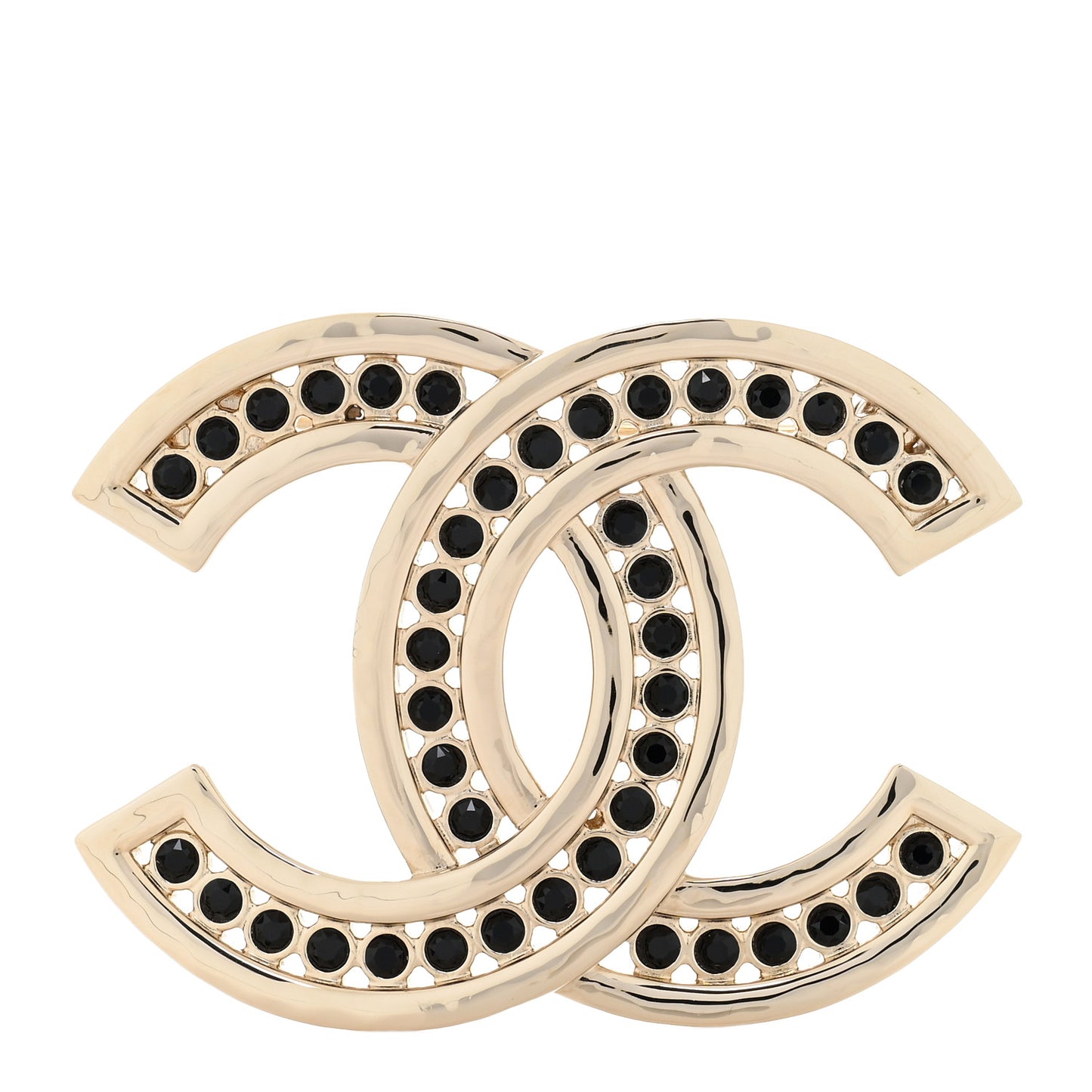 Metal Crystal CC Brooch Gold Black