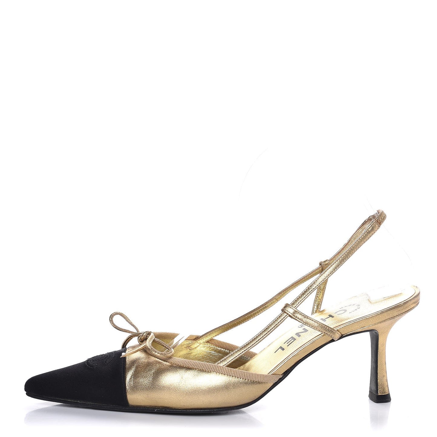 Metallic Lambskin Satin Slingback Pumps 38 Gold