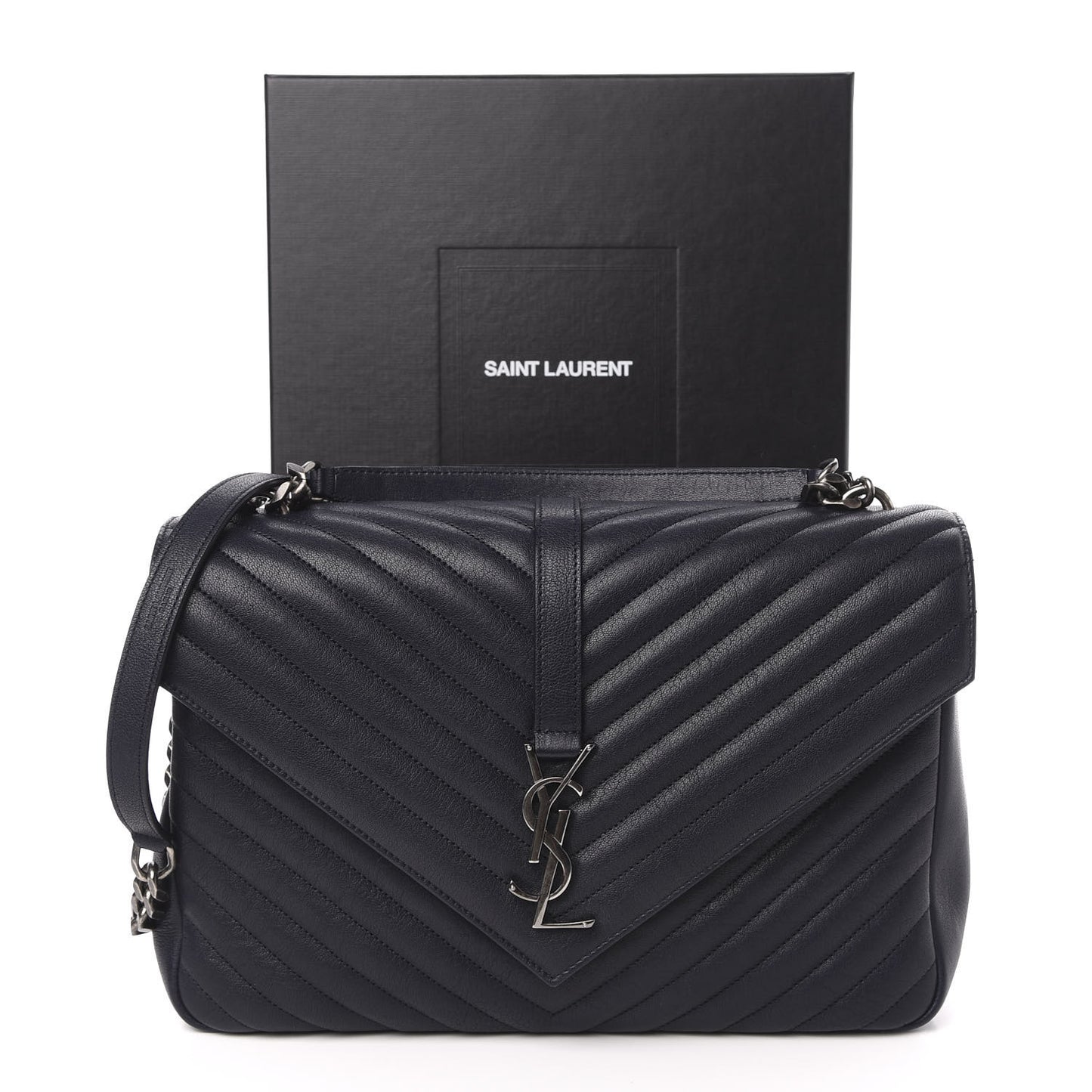 Sheepskin Matelasse Chevron Monogram Large College Satchel Black