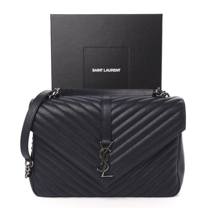 Saint Laurent Sheepskin Matelasse Chevron Monogram Large College Satchel Black 11 of 11
