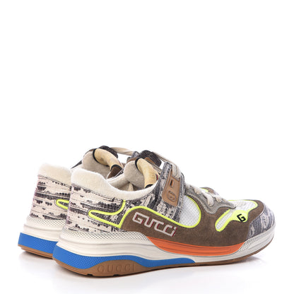 Gucci Suede Calfskin Tejus Printed Womens Ultrapace Sneakers 40 Natural Ardesia Neon Yellow 4 of 10