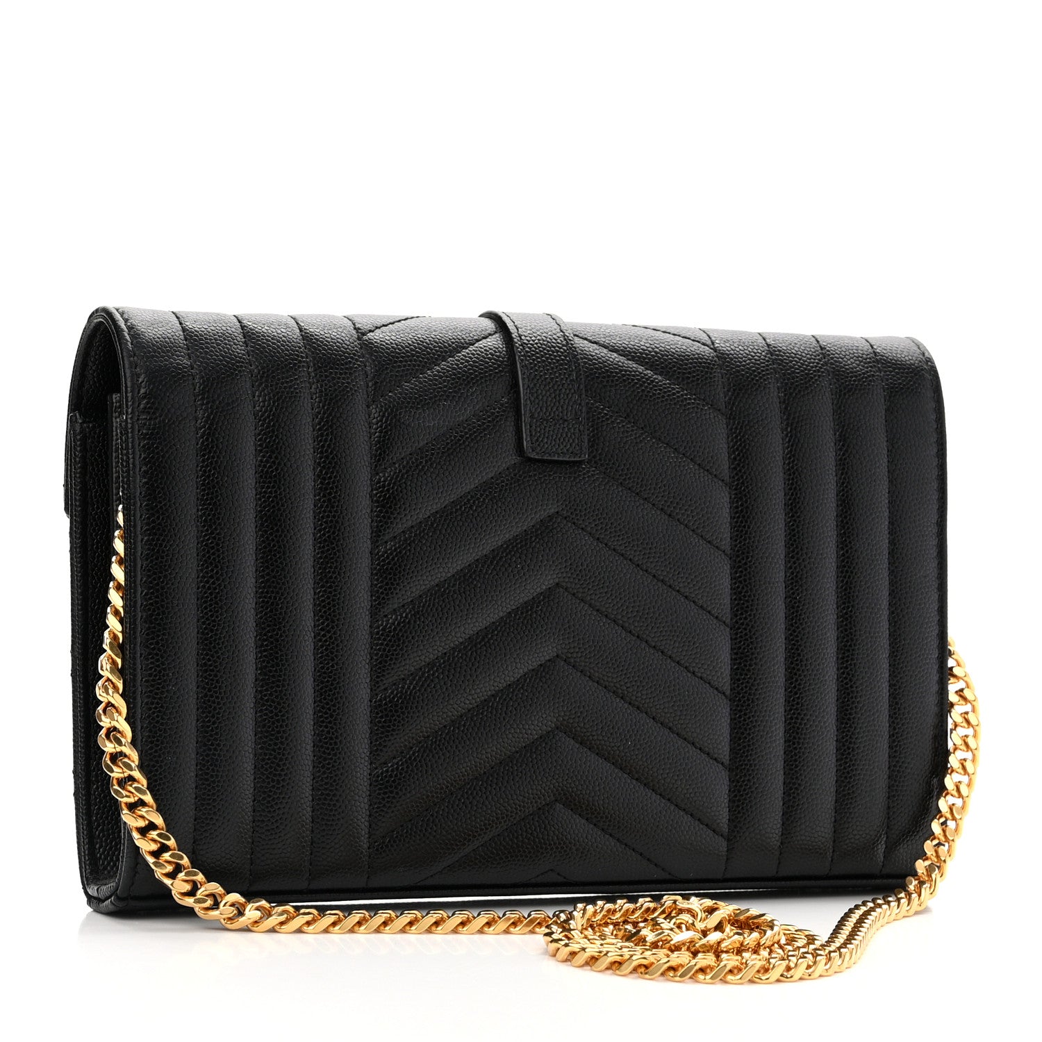 Saint Laurent Grain De Poudre Mixed Matelasse Triquilt Monogram Chain Wallet Black 3 of 11