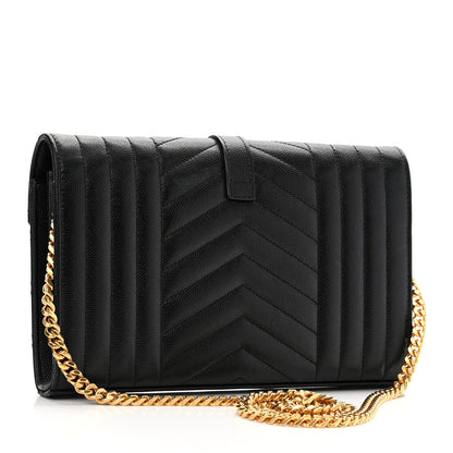 Saint Laurent Grain De Poudre Mixed Matelasse Triquilt Monogram Chain Wallet Black 3 of 11