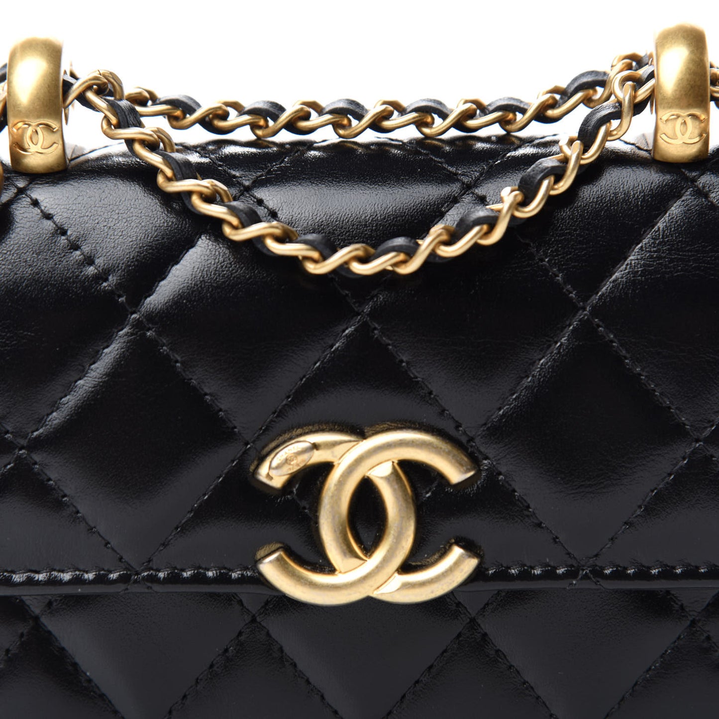 Calfskin Quilted Perfect Fit Coin Purse With Chain Black