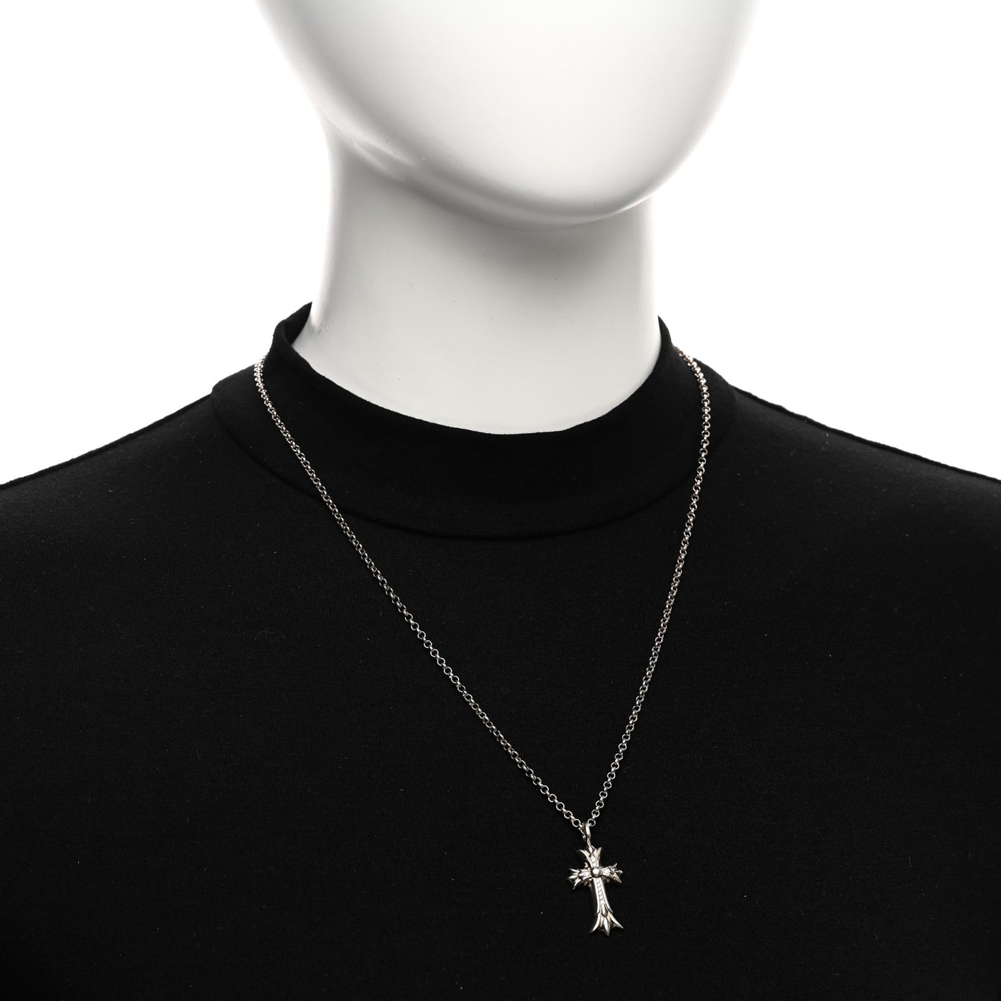 Sterling Silver Diamond Double Cross Pendant Necklace