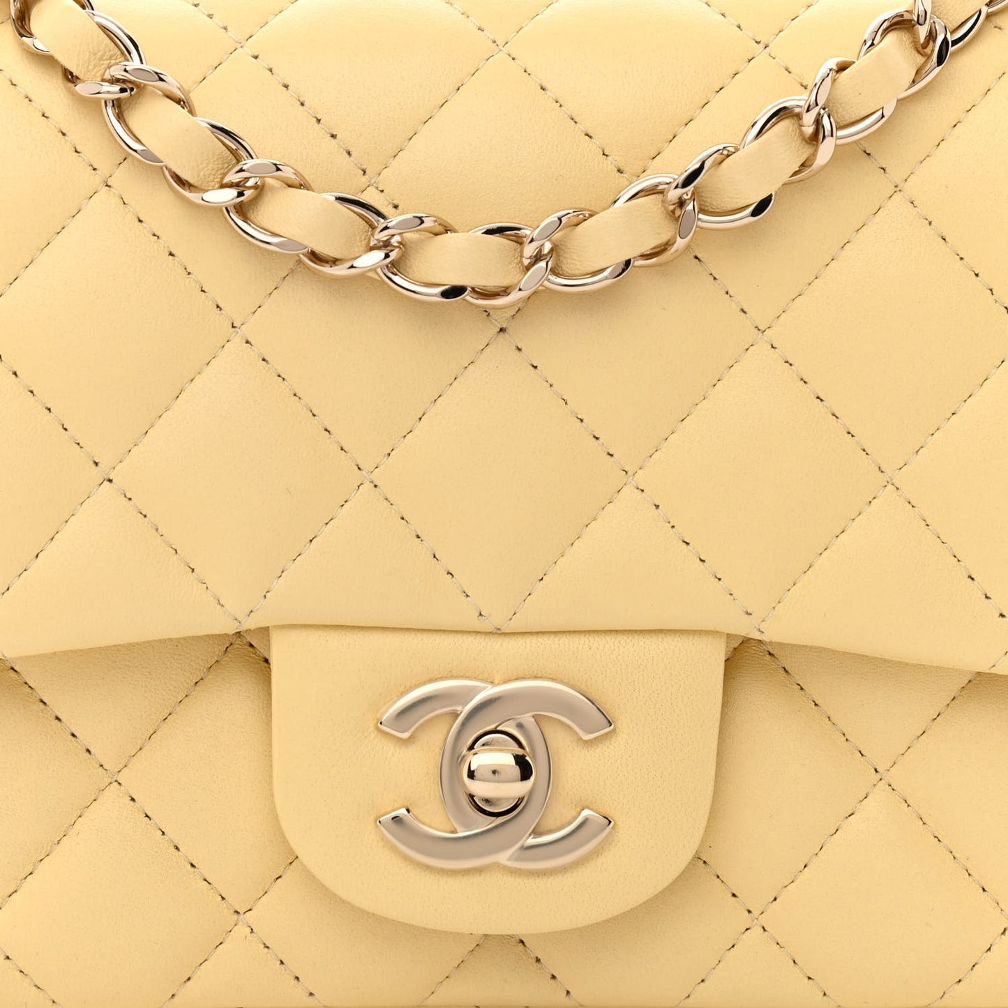 Lambskin Quilted Mini Square Flap Light Yellow