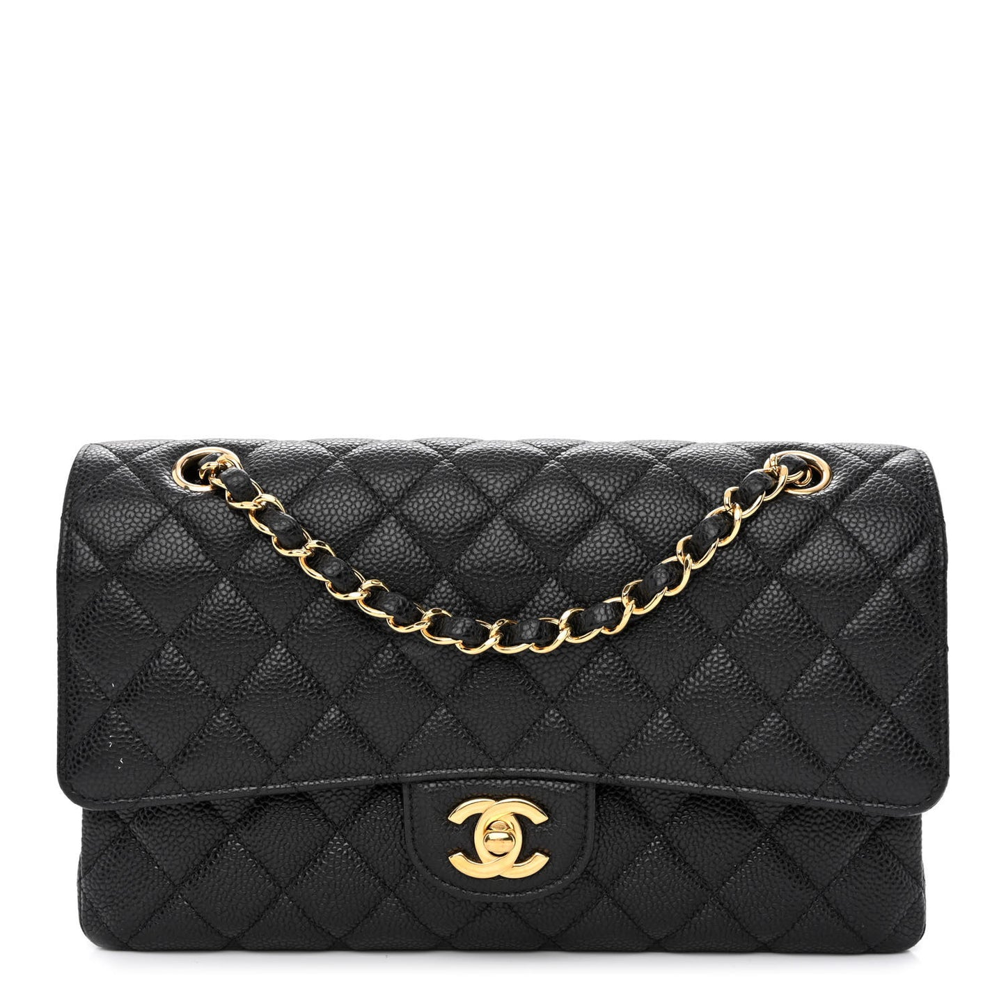 Caviar Quilted Medium Double Flap Black