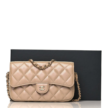 Chanel Iridescent Caviar Quilted Flap Phone Holder With Chain Beige 12 of 12